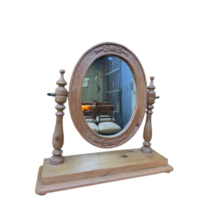 Modern Waxed Pine Oval Dressing Table Mirror - Freestanding Vanity Tilt Mirror