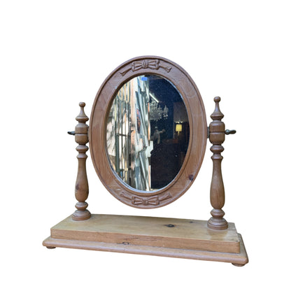 Modern Waxed Pine Oval Dressing Table Mirror - Freestanding Vanity Tilt Mirror