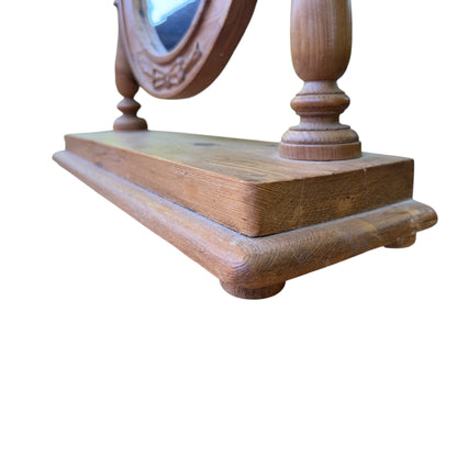Modern Waxed Pine Oval Dressing Table Mirror - Freestanding Vanity Tilt Mirror