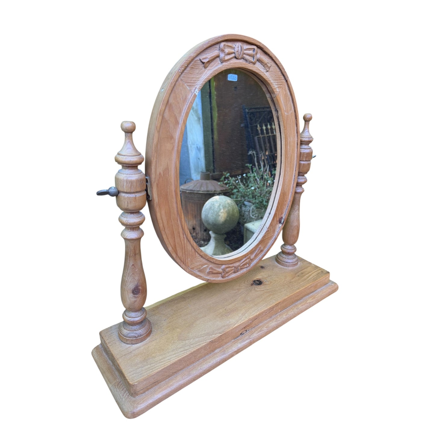 Modern Waxed Pine Oval Dressing Table Mirror - Freestanding Vanity Tilt Mirror