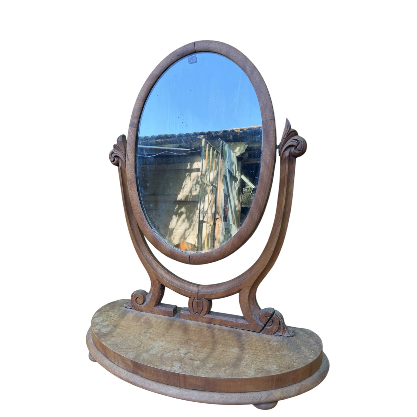 Antique Victorian Oval Dressing Table Mirror - Carved Wood Vanity Project