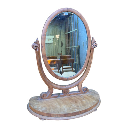 Antique Victorian Oval Dressing Table Mirror - Carved Wood Vanity Project