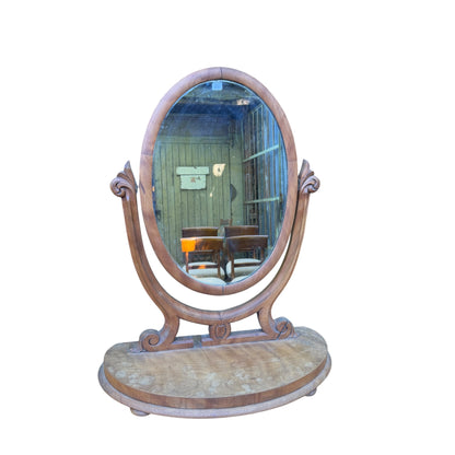 Antique Victorian Oval Dressing Table Mirror - Carved Wood Vanity Project