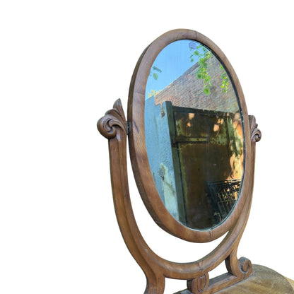 Antique Victorian Oval Dressing Table Mirror - Carved Wood Vanity Project