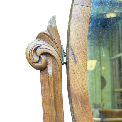 Antique Victorian Oval Dressing Table Mirror - Carved Wood Vanity Project