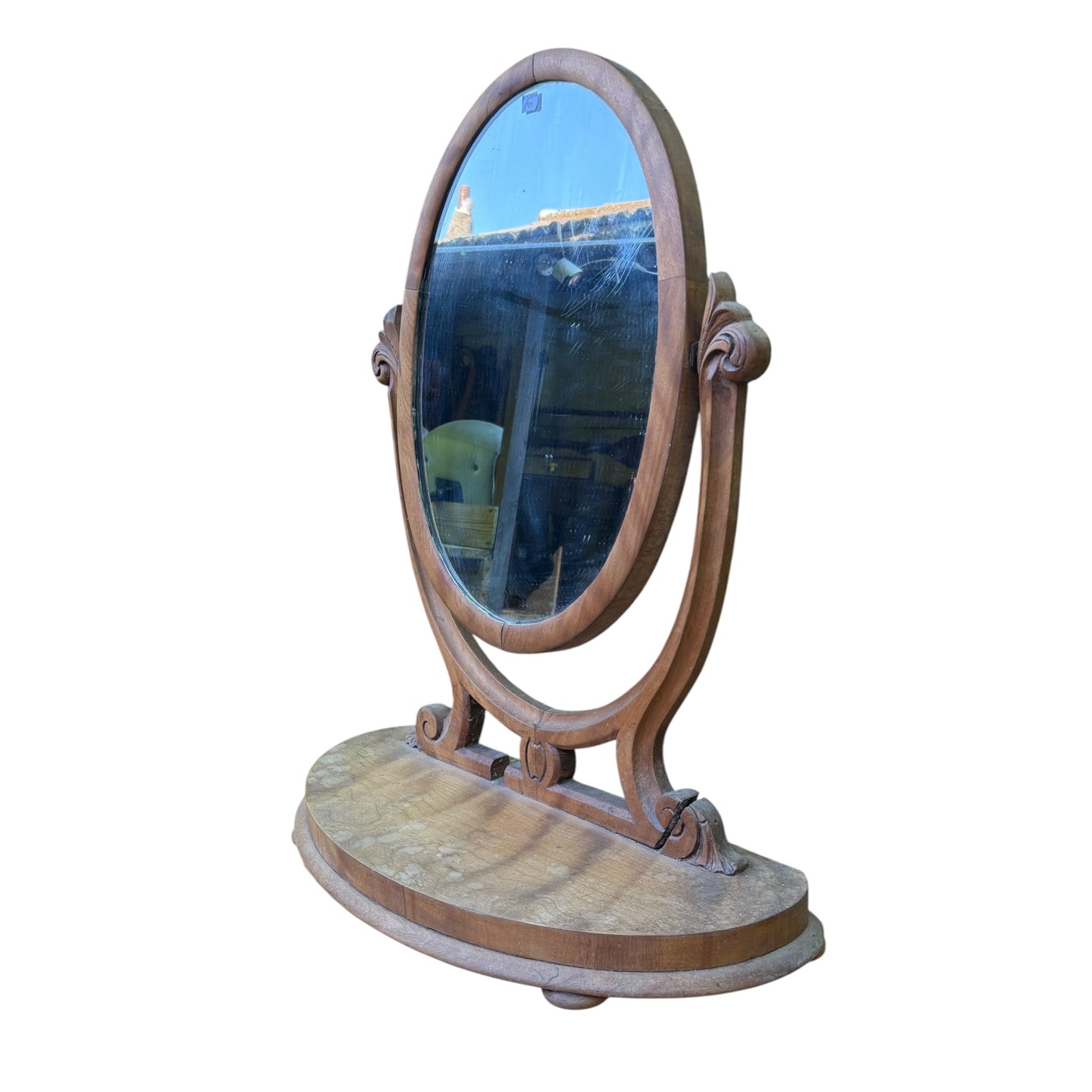Antique Victorian Oval Dressing Table Mirror - Carved Wood Vanity Project