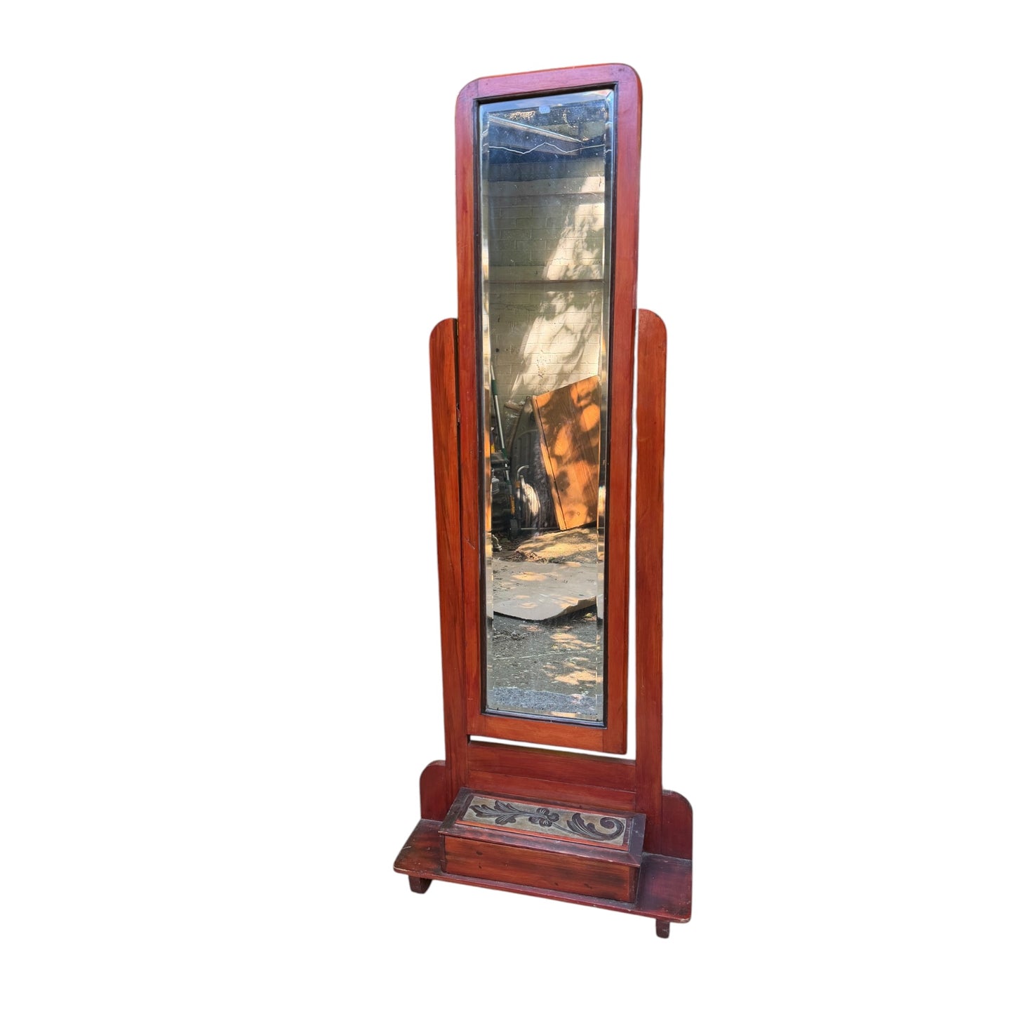 Vintage Full Length Cheval Mirror - Tall Standing Mirror with Jewellery Box