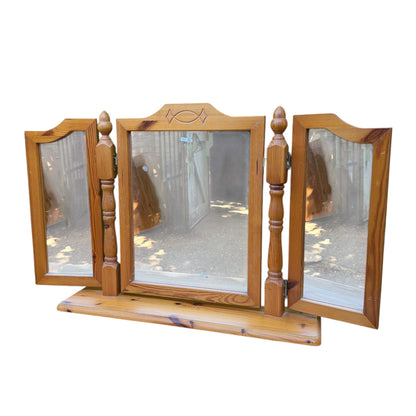 Solid Pine Triple Dressing Table Mirror - Folding Vanity Mirror 3 Way View