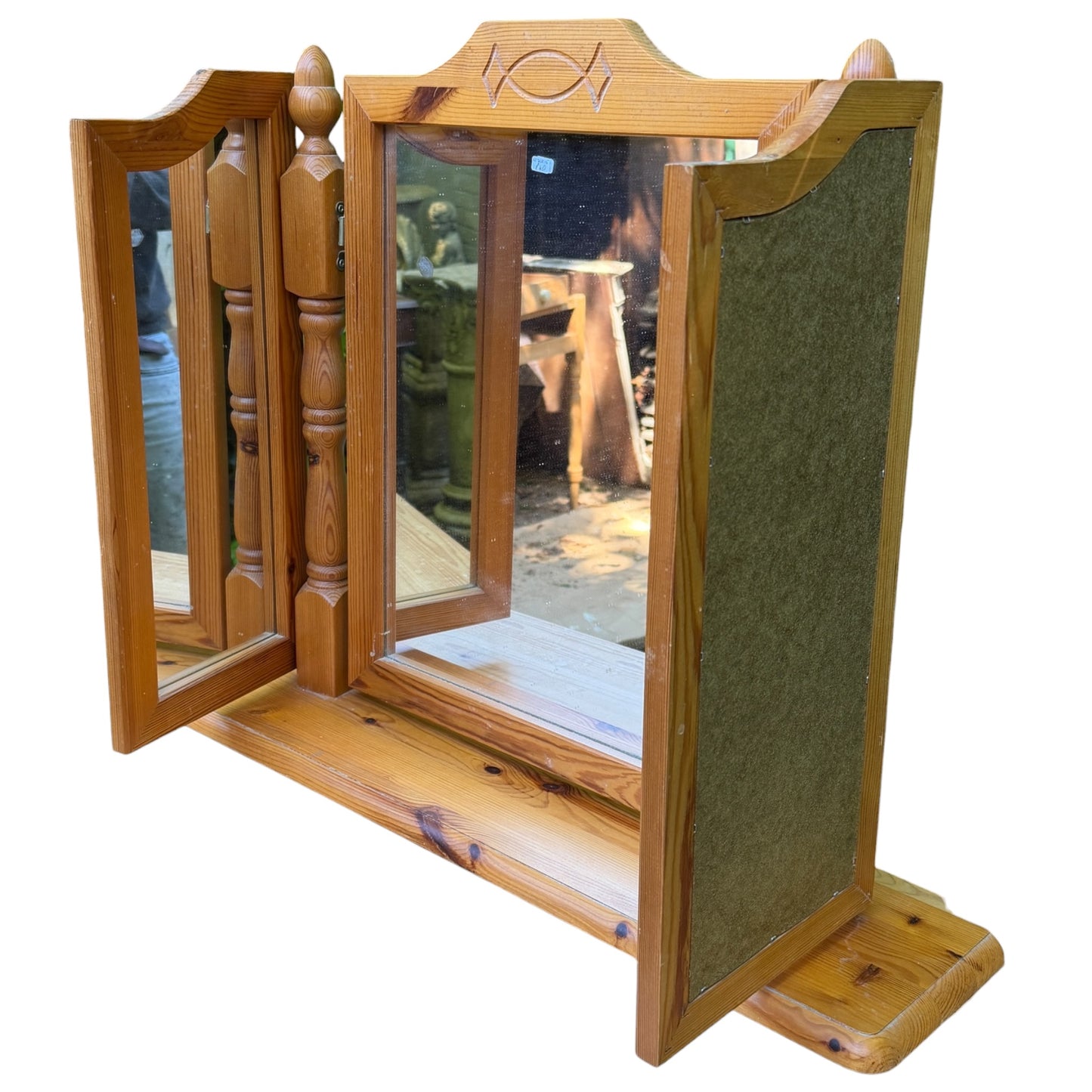 Solid Pine Triple Dressing Table Mirror - Folding Vanity Mirror 3 Way View
