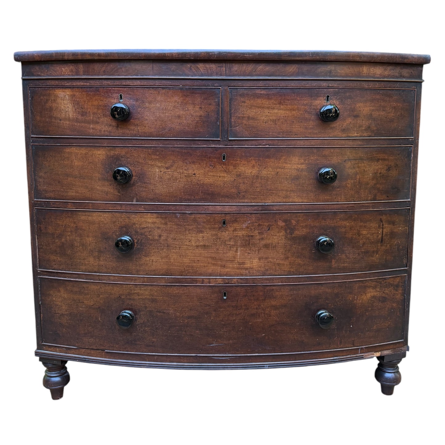 Antique Victorian Mahogany Bow Front Chest of Drawers - Large 2 over 3 Tallboy