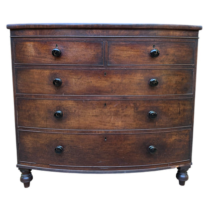 Antique Victorian Mahogany Bow Front Chest of Drawers - Large 2 over 3 Tallboy