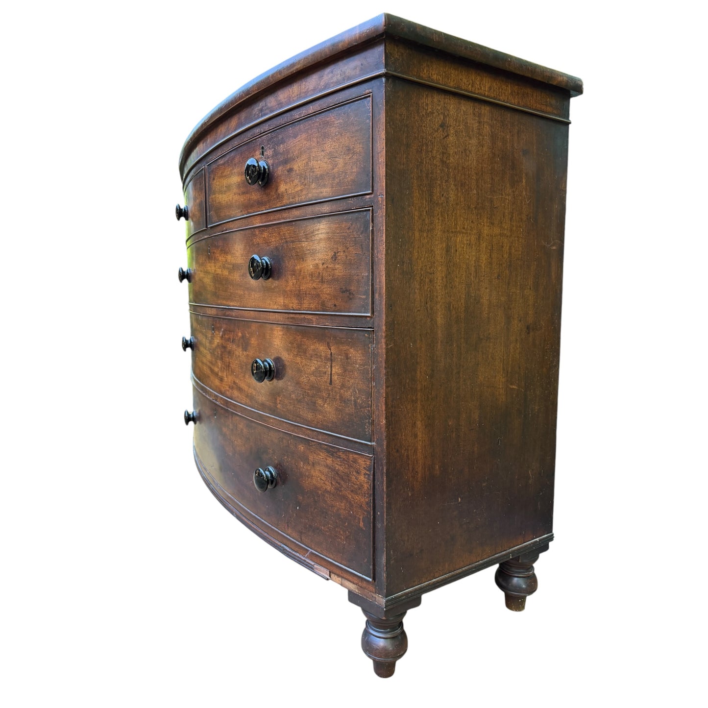 Antique Victorian Mahogany Bow Front Chest of Drawers - Large 2 over 3 Tallboy