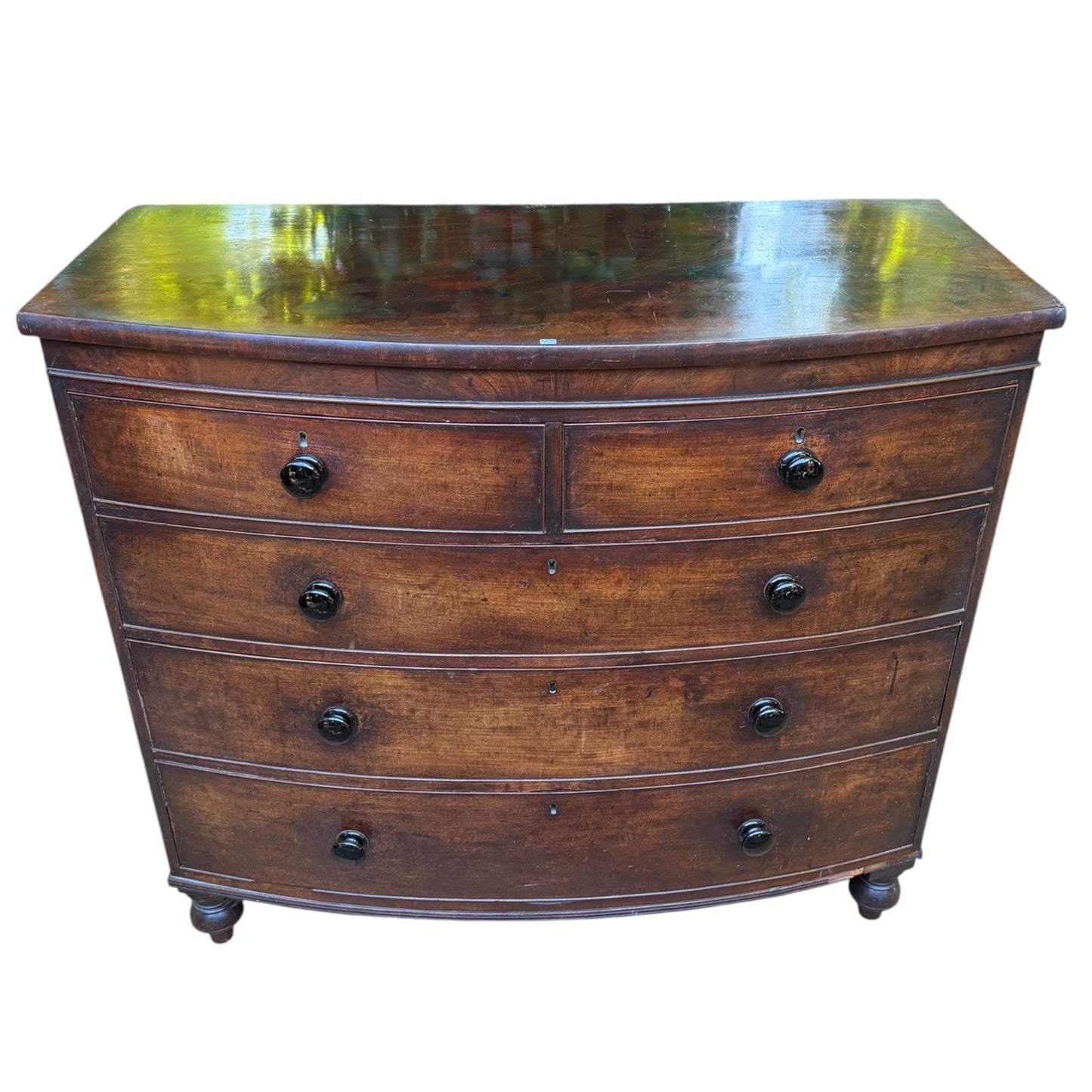 Antique Victorian Mahogany Bow Front Chest of Drawers - Large 2 over 3 Tallboy