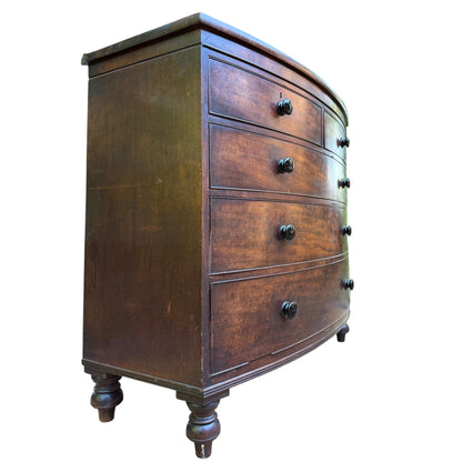 Antique Victorian Mahogany Bow Front Chest of Drawers - Large 2 over 3 Tallboy