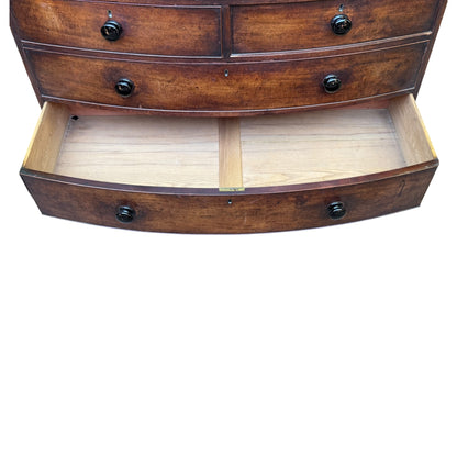 Antique Victorian Mahogany Bow Front Chest of Drawers - Large 2 over 3 Tallboy