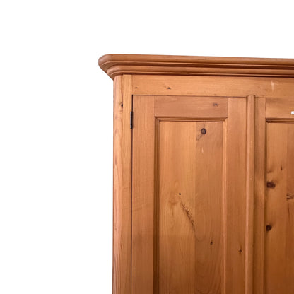 Solid Waxed Pine Double Wardrobe - 2 Door Bedroom Armoire with 3 Drawers 126cm