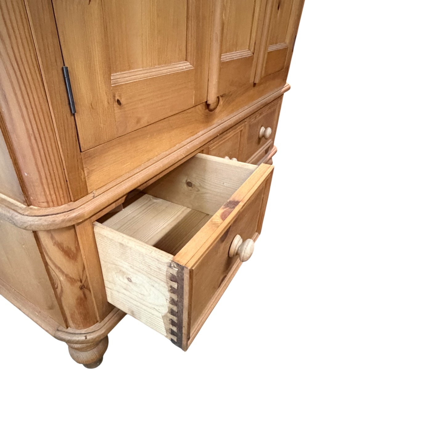 Solid Waxed Pine Double Wardrobe - 2 Door Bedroom Armoire with 3 Drawers 126cm