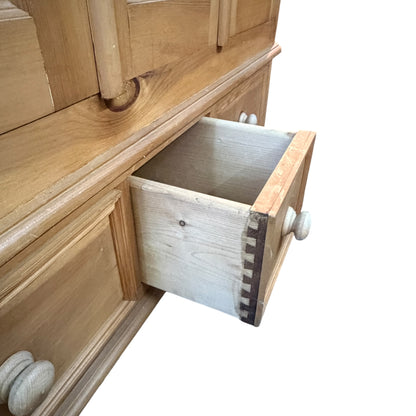 Solid Waxed Pine Double Wardrobe - 2 Door Bedroom Armoire with 3 Drawers 126cm