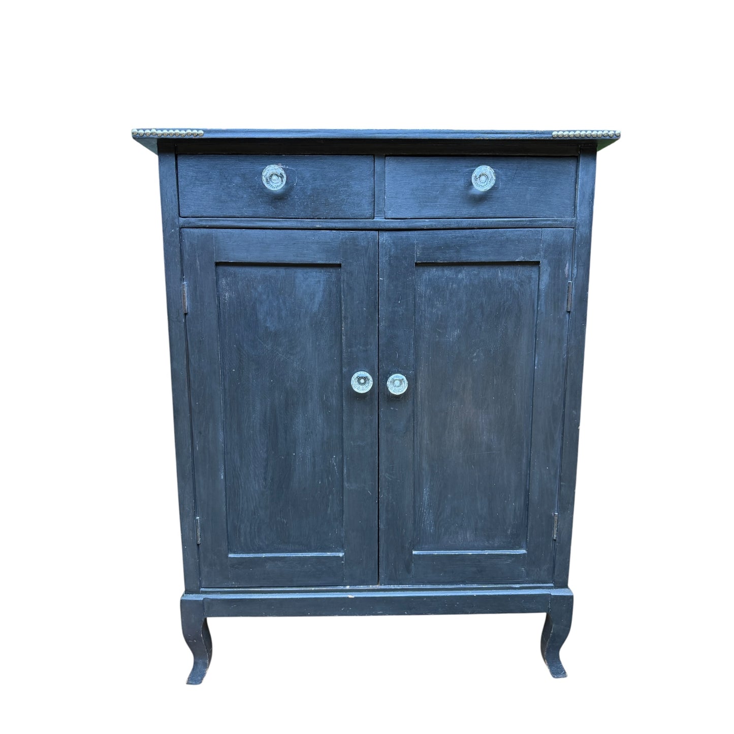 Black Distressed Cupboard Sideboard - Two Drawer Kitchen Cabinet Larder