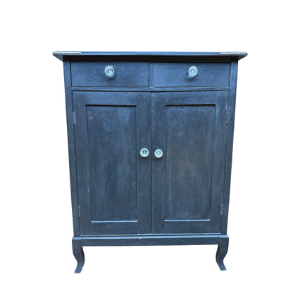 Black Distressed Cupboard Sideboard - Two Drawer Kitchen Cabinet Larder