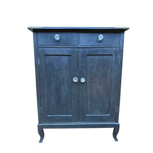 Black Distressed Cupboard Sideboard - Two Drawer Kitchen Cabinet Larder