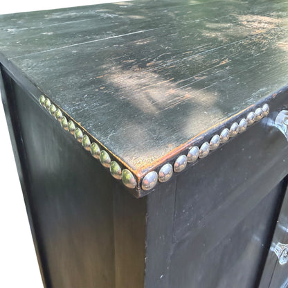 Black Distressed Cupboard Sideboard - Two Drawer Kitchen Cabinet Larder