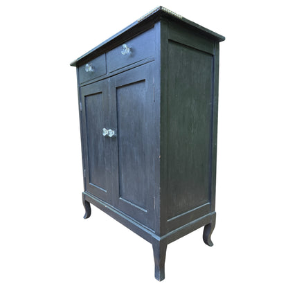 Black Distressed Cupboard Sideboard - Two Drawer Kitchen Cabinet Larder