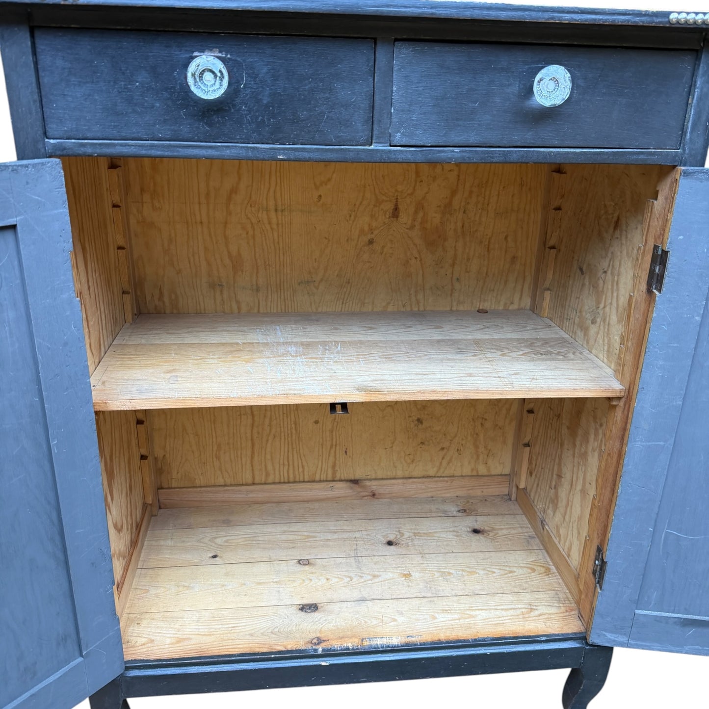 Black Distressed Cupboard Sideboard - Two Drawer Kitchen Cabinet Larder