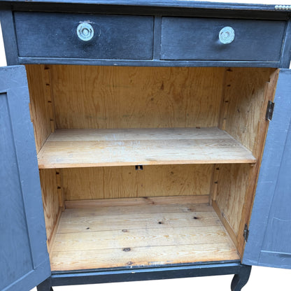 Black Distressed Cupboard Sideboard - Two Drawer Kitchen Cabinet Larder