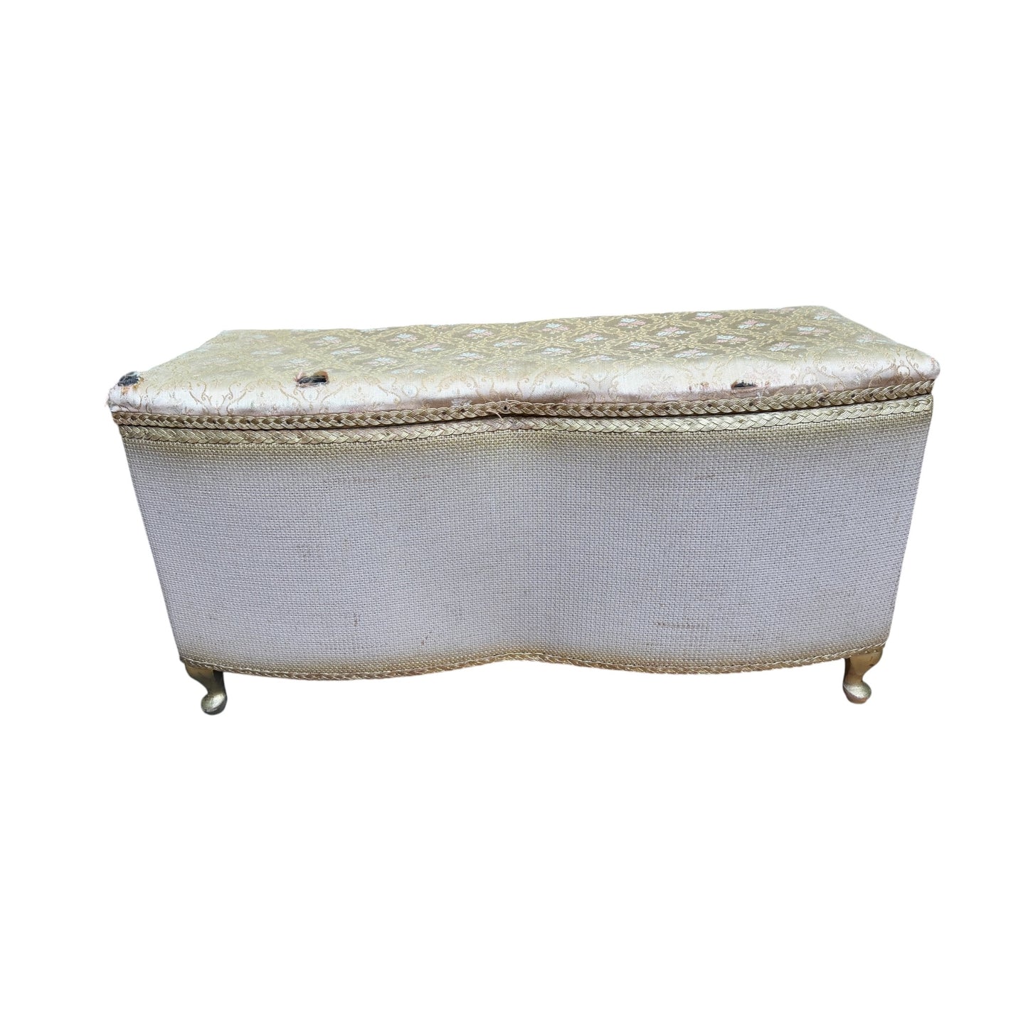 Vintage Lloyd Loom Style Ottoman Storage Box – Upholstered Blanket Box / Bedroom Chest – Project Piece