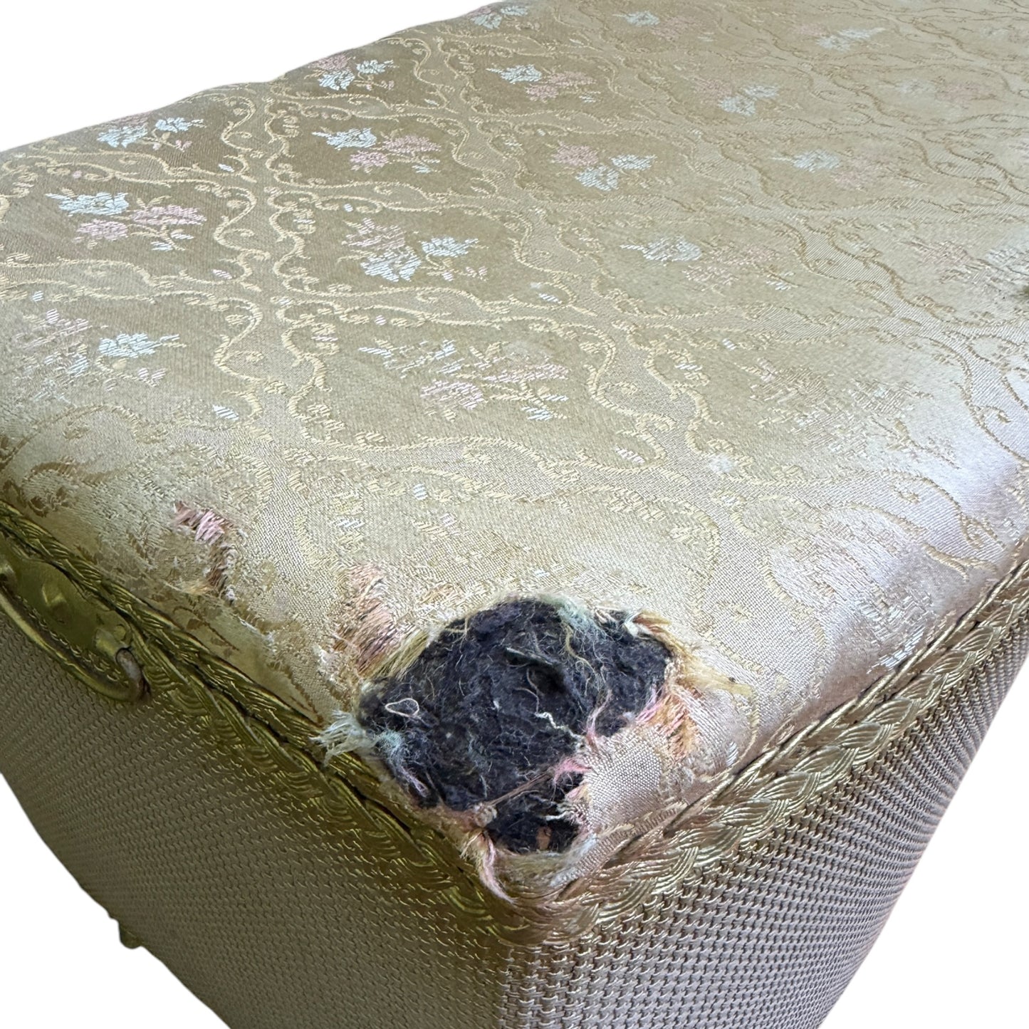 Vintage Lloyd Loom Style Ottoman Storage Box – Upholstered Blanket Box / Bedroom Chest – Project Piece