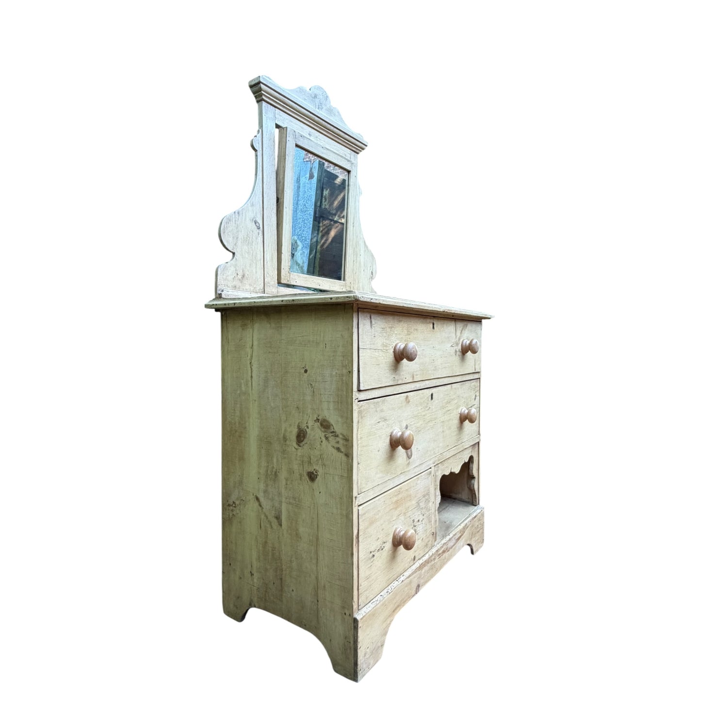 Antique Pine Washstand with Tilt Mirror – Rustic Victorian Dressing Chest / Pot Cupboard Base