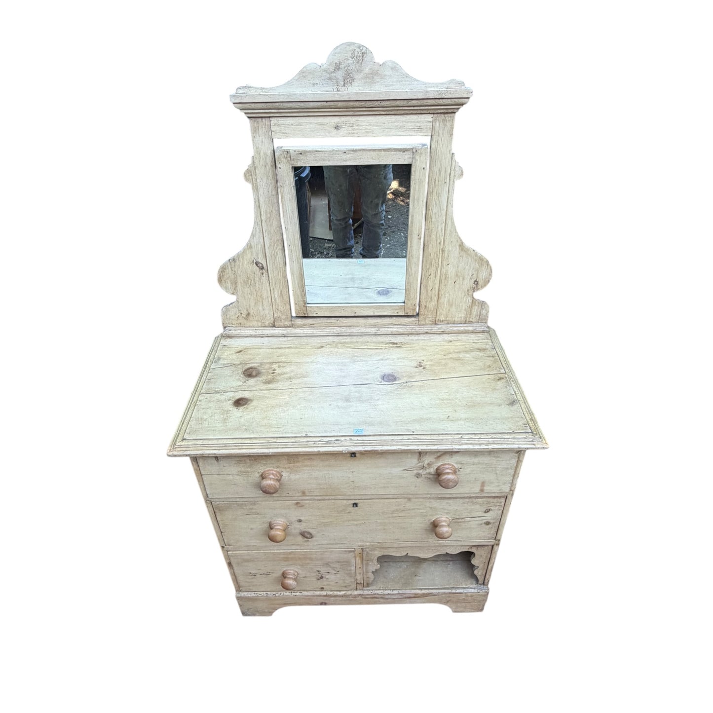 Antique Pine Washstand with Tilt Mirror – Rustic Victorian Dressing Chest / Pot Cupboard Base