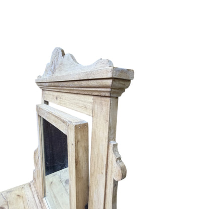 Antique Pine Washstand with Tilt Mirror – Rustic Victorian Dressing Chest / Pot Cupboard Base