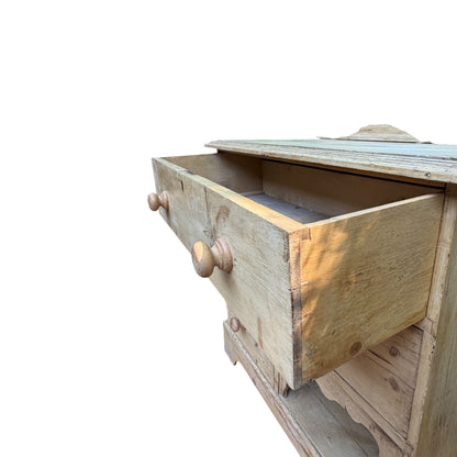 Antique Pine Washstand with Tilt Mirror – Rustic Victorian Dressing Chest / Pot Cupboard Base