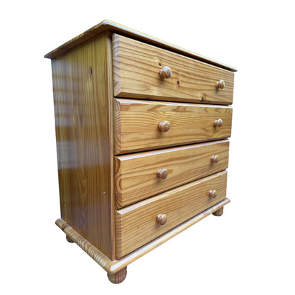 Contemporary Pine Chest of Drawers – 4 Drawer Solid Wood Bedroom Storage Unit