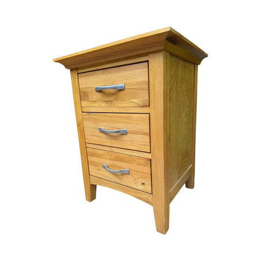 Modern Solid Oak Bedside Chest - 3 Drawer Nightstand Side Table Storage 65cm
