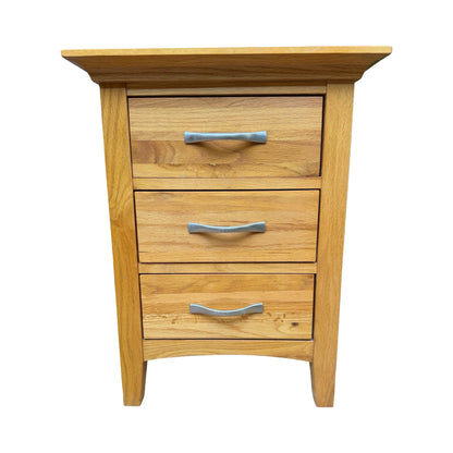 Modern Solid Oak Bedside Chest - 3 Drawer Nightstand Side Table Storage 65cm