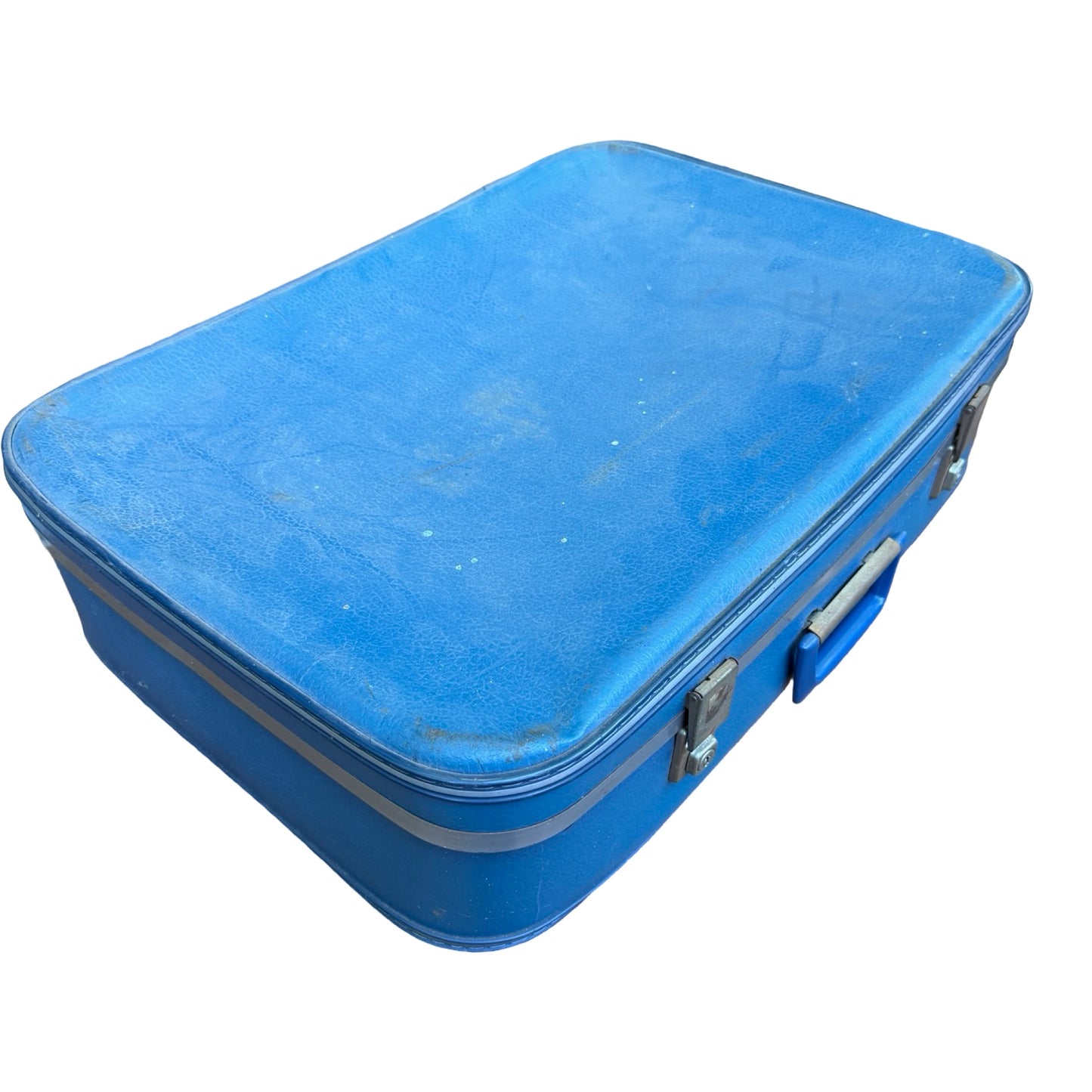 Vintage 1970s Blue Hard Shell Suitcase - Retro Prop Luggage Display Case