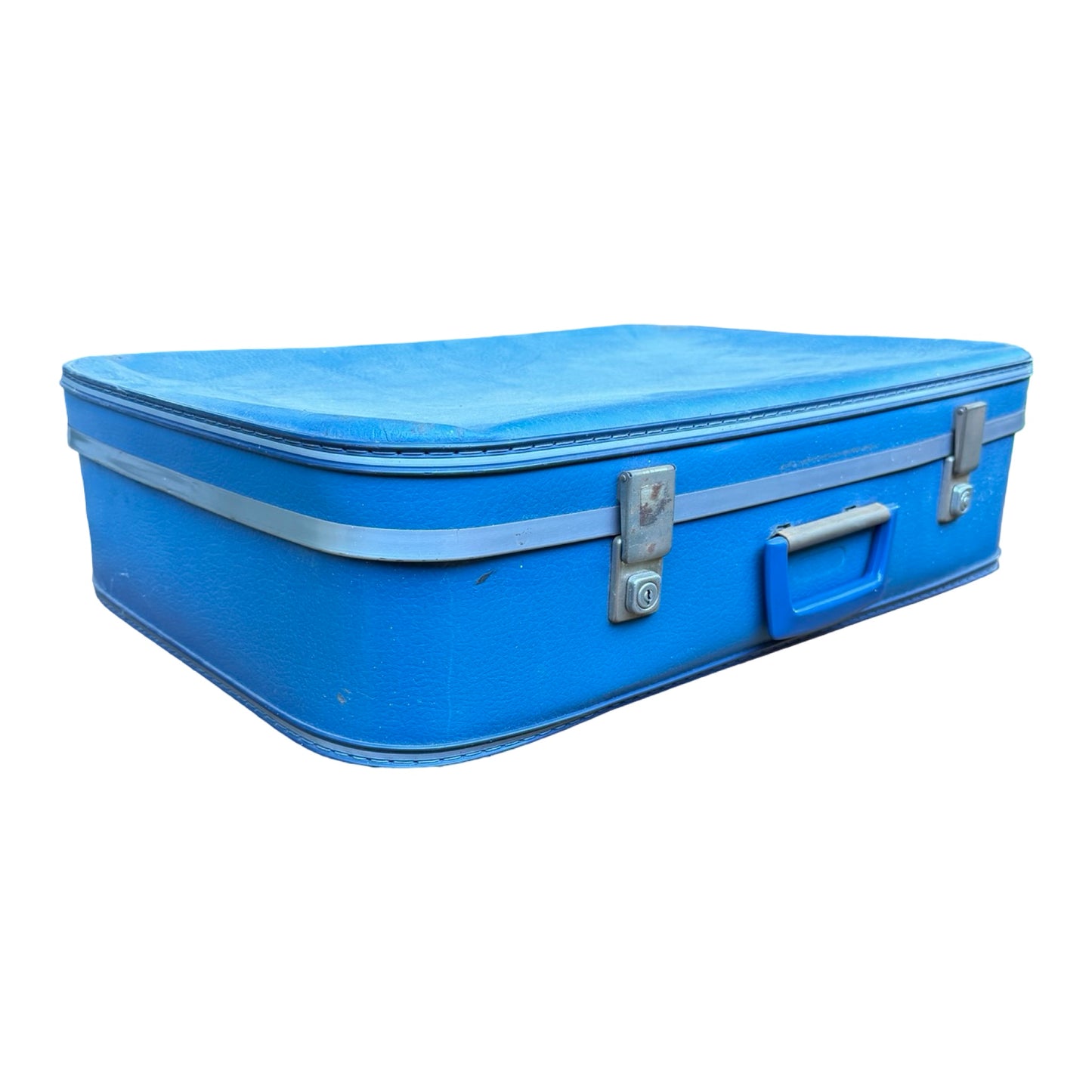 Vintage 1970s Blue Hard Shell Suitcase - Retro Prop Luggage Display Case