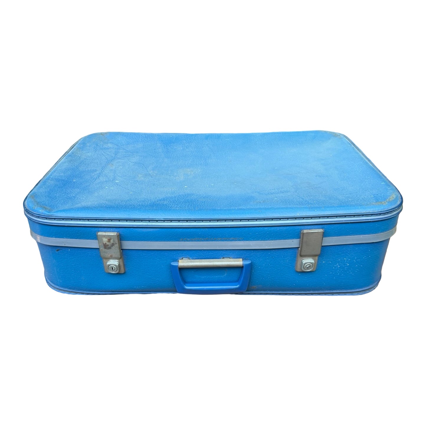 Vintage 1970s Blue Hard Shell Suitcase - Retro Prop Luggage Display Case