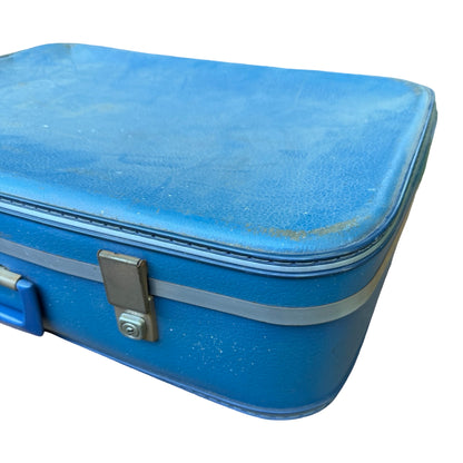Vintage 1970s Blue Hard Shell Suitcase - Retro Prop Luggage Display Case