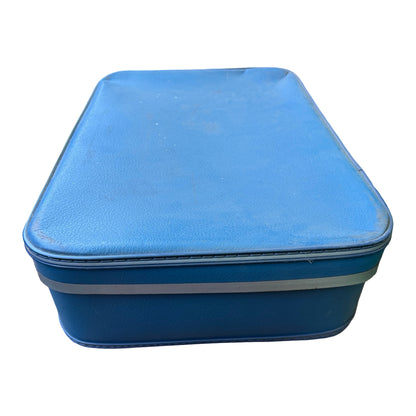 Vintage 1970s Blue Hard Shell Suitcase - Retro Prop Luggage Display Case
