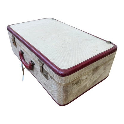 Vintage Victor Luggage Suitcase - Retro Cream & Burgundy Prop Travel Case