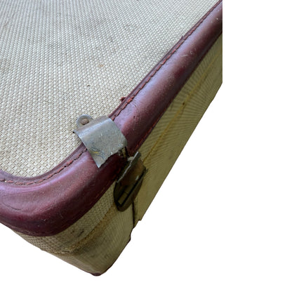 Vintage Victor Luggage Suitcase - Retro Cream & Burgundy Prop Travel Case
