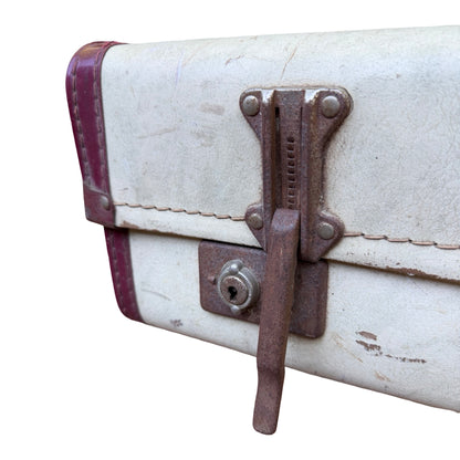 Vintage Retro Suitcase - Cream & Burgundy Hard Shell Prop Travel Case 66cm