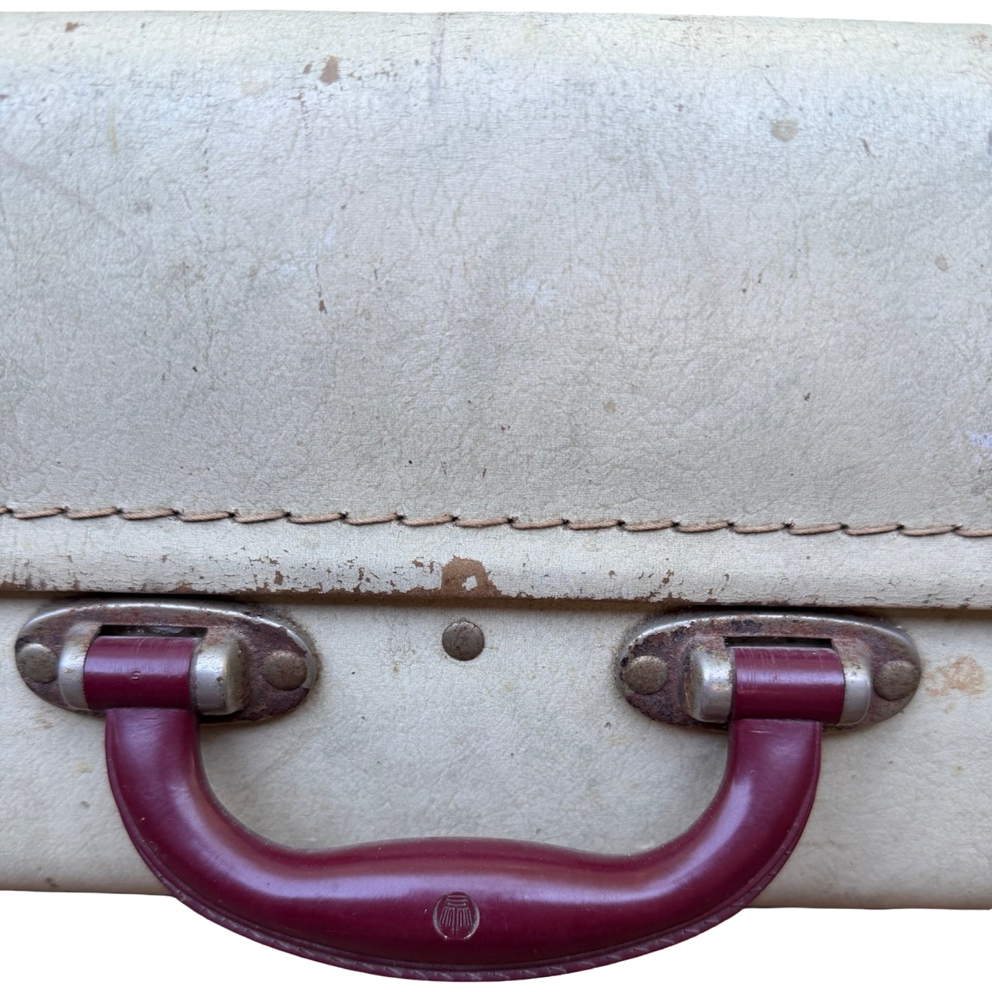 Vintage Retro Suitcase - Cream & Burgundy Hard Shell Prop Travel Case 66cm
