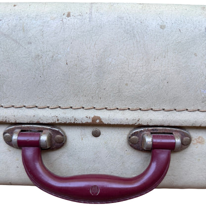 Vintage Retro Suitcase - Cream & Burgundy Hard Shell Prop Travel Case 66cm