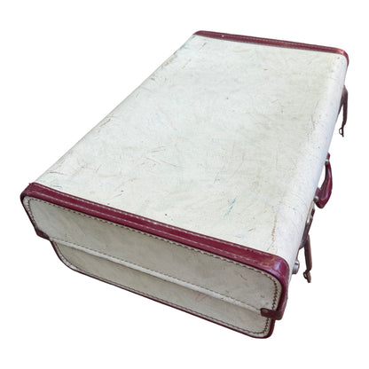 Vintage Retro Suitcase - Cream & Burgundy Hard Shell Prop Travel Case 66cm