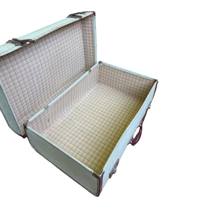 Vintage Retro Suitcase - Cream & Burgundy Hard Shell Prop Travel Case 66cm